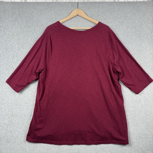 Catherines Shirt Womens 1X 18/20W Burgundy V Neck 3/4 Sleeve Patchwork Graphic - Picture 2 of 8